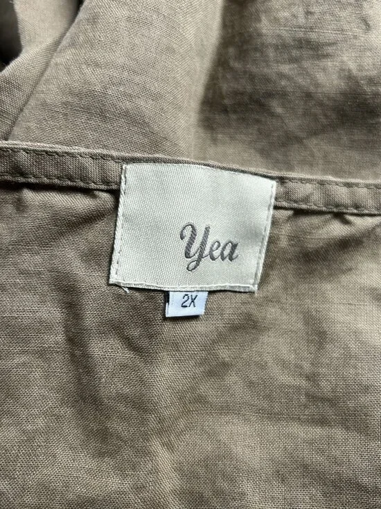 Yea Womens Linen Asymmetrical Tunic Top 2X Brown 3/4 Sleeve Lagenlook Casual - Picture 3 of 9